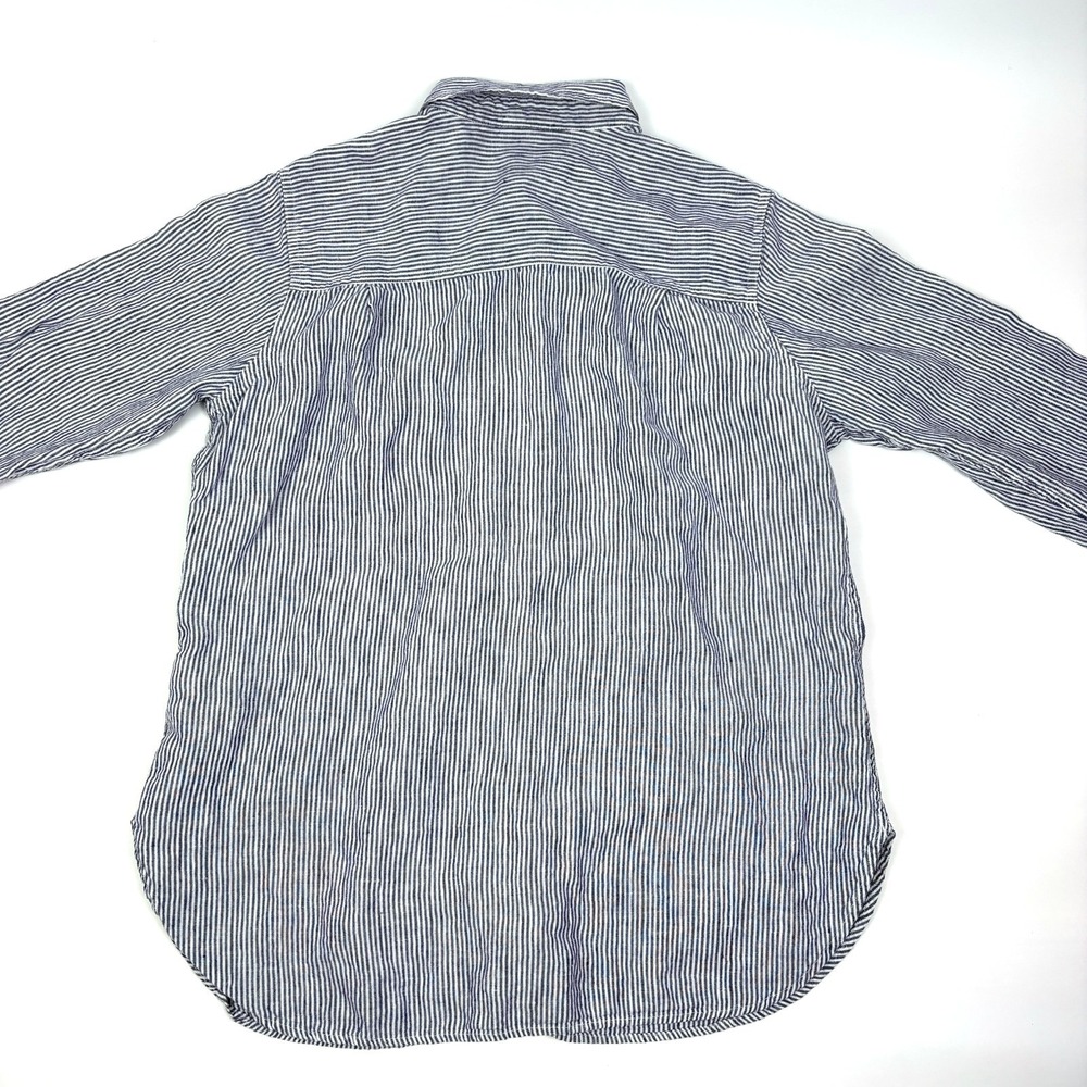 LL Bean Premium Washable Linen Button Up Shirt Womens Sz L White Blue Tunic - Picture 3 of 16